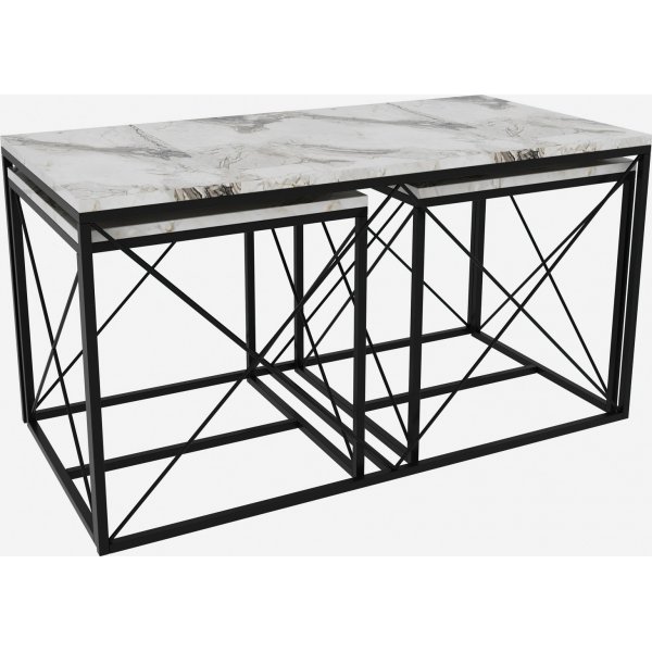 Ravina salontafel 45/100 x 45/50 cm - Wit marmer/zwart Ravina salontafel 45/100 x 45/50 cm - Wit marmer/zwart