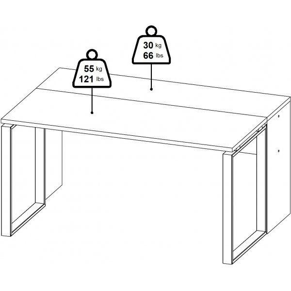 Bureau Sign 150 cm avec rallonge - Gris mat/hickory