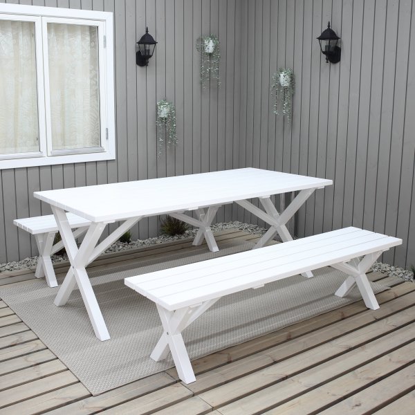 Table de groupe d'extrieur Scottsdale 190 cm avec 2 bancs - Blanc