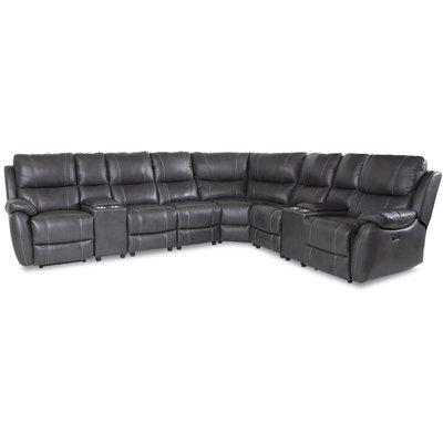 Enjoy recliner-hörnsoffa - 6-sits (el) i grått konstskinn (modell V)