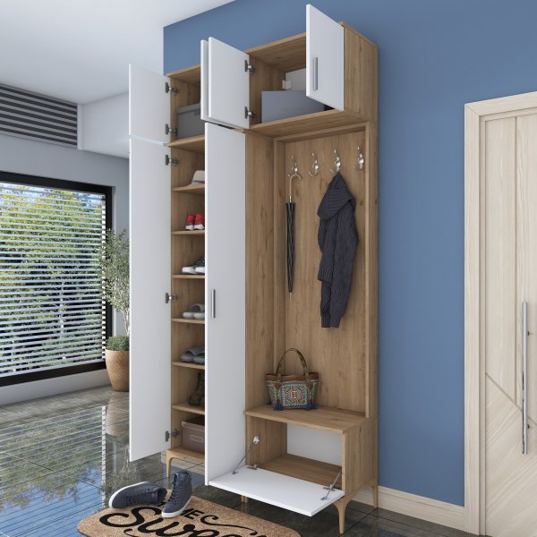 Meuble d\\\'entrée Esa 120 x 37,5 x 240 cm - Noyer/blanc Meuble d\\\'entrée Esa 120 x 37,5 x 240 cm - Noyer/blanc