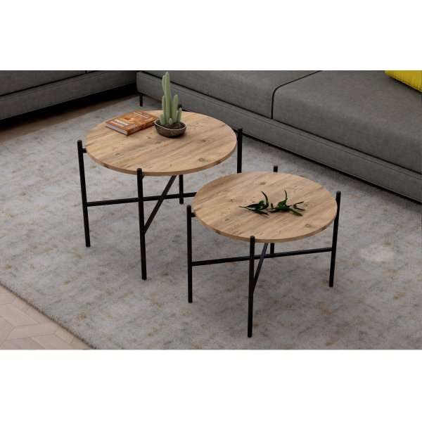 Ensemble table basse Thermo Ø60/50 cm - Pin/noir Ensemble table basse Thermo Ø60/50 cm - Pin/noir