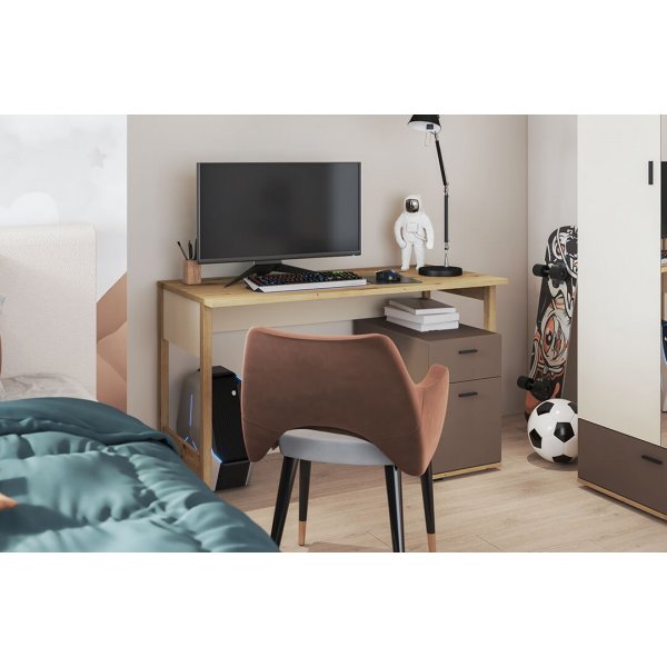 Bureau Lenny 125 x 60 cm - Chêne artisanal/beige/truffe Bureau Lenny 125 x 60 cm - Chêne artisanal/beige/truffe