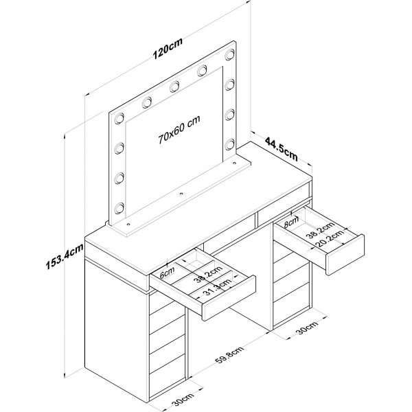 Bijou kaptafel met spiegel 19 - 120 x 44,5 cm - Wit Bijou kaptafel met spiegel 19 - 120 x 44,5 cm - Wit