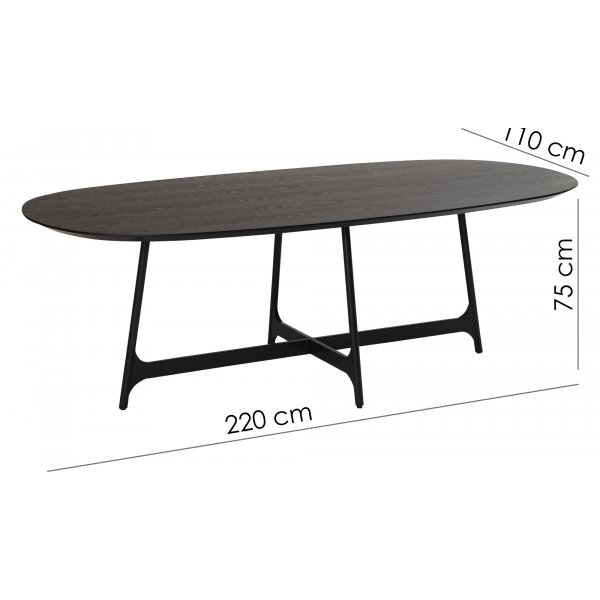 Table à manger Ooid 220 x 110 cm - Placage frêne teinté noir/noir Table à manger Ooid 220 x 110 cm - Placage frêne teinté noir/noir