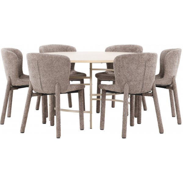 Matbord Copenhagen med 6 st Astoria stolar - Beige/whitewash + 6.00 x Stolsdyna