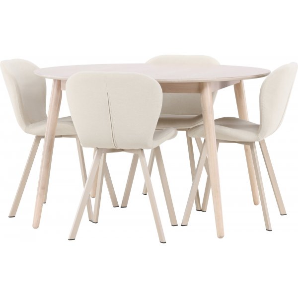 Matbord Flora med 4 st Lilja stolar - Beige/whitewash + 3.00 x Mbeltassar