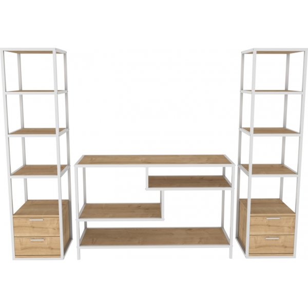 Banc média Robbins avec tablettes - Blanc/chêne Banc média Robbins avec tablettes - Blanc/chêne