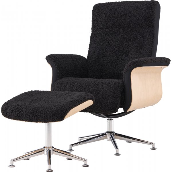 Hagn reclinerftlj med fotpall - Svart/oljad ek + Textilrengring fr mbler