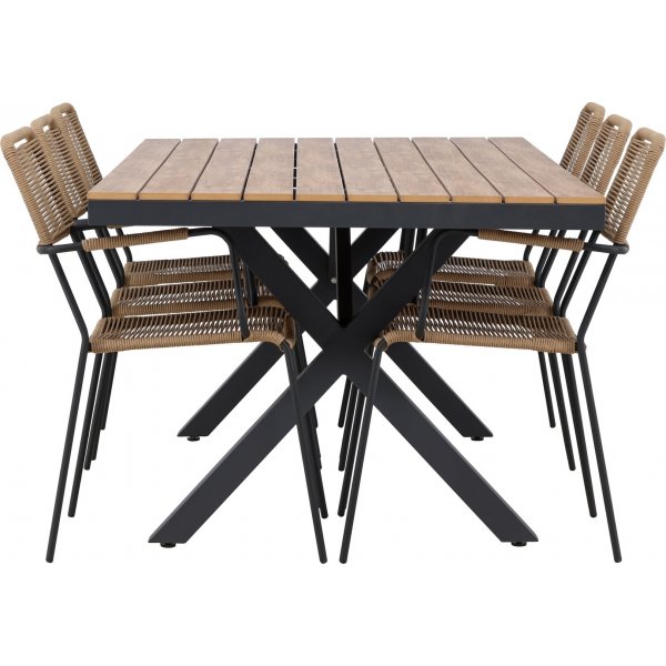 Garcia rektangulär matgrupp med 6 st Lindos stolar - Brun/svart + 6.00 x Stolsdyna Garcia rektangulär matgrupp med 6 st Lindos stolar - Brun/svart + 6.00 x Stolsdyna