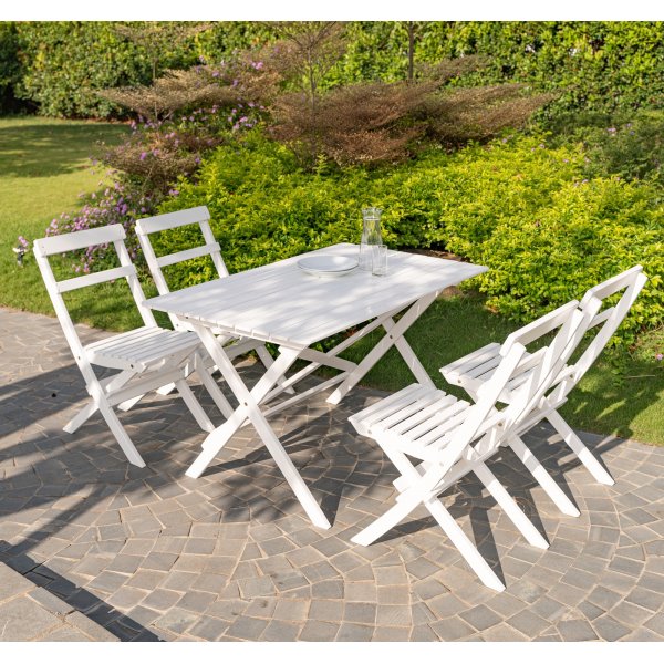 Knohult klassisk vit utegrupp: 4 st stolar med bord