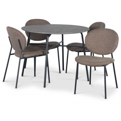 Tofta matgrupp Ø100 cm bord i betongimitation + 4 st Tofta bruna stolar