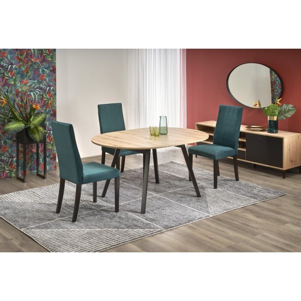 Table  manger ronde extensible Caliss 102-142 cm - Chne artisanal/noir