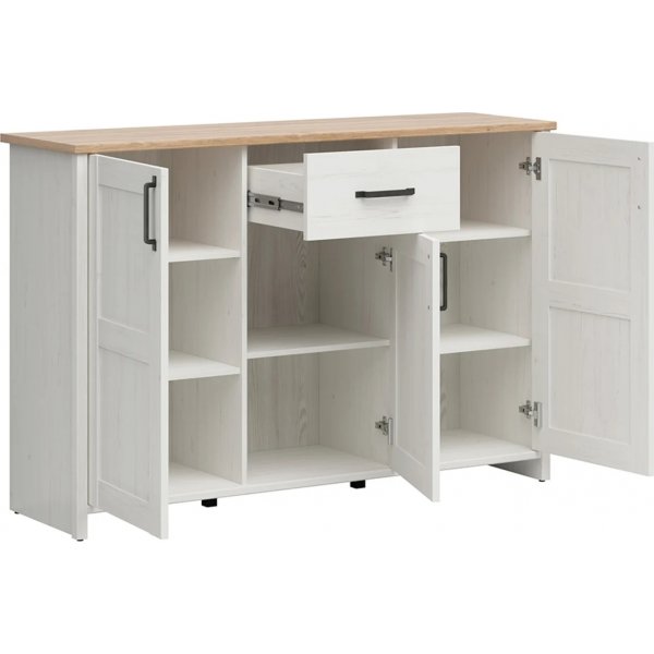Buffet Loksa 148 cm - Pin blanc/chne