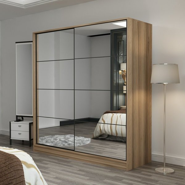 Kapusta kledingkast met spiegeldeuren, 220x52x210 cm - Bruin