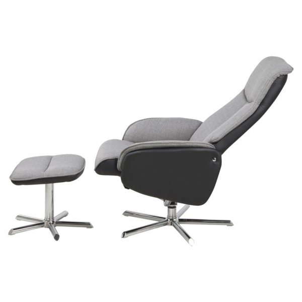 Oklahoma fåtölj med fotpall - Grå / Svart PU / Krom Oklahoma fåtölj med fotpall - Grå / Svart PU / Krom