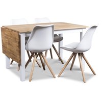 Twister matgrupp, klaffbord Österlen 120 cm vit/ek med 4 st vita Twist matstolar Twister matgrupp, klaffbord Österlen 120 cm vit/ek med 4 st vita Twist matstolar