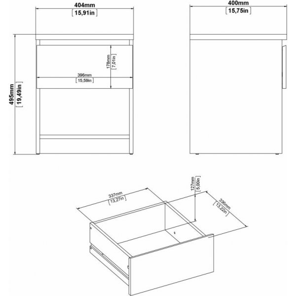 Table de chevet Naia 1 - Béton/blanc Table de chevet Naia 1 - Béton/blanc