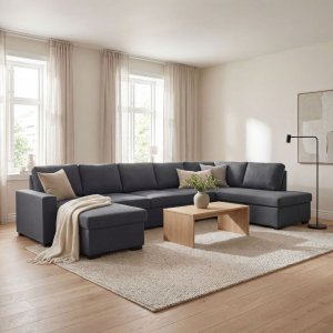Solna m�rkgr� v�ndbar U-soffa 367 cm + Textilv�rd f�r m�bler