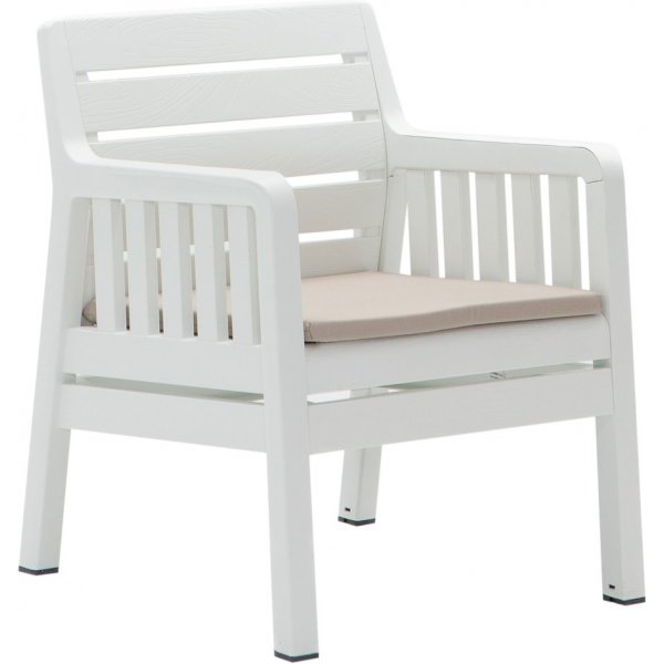 Lara loungegrupp med 2-sits soffa, 2 fåtöljer och bord - Vit Lara loungegrupp med 2-sits soffa, 2 fåtöljer och bord - Vit