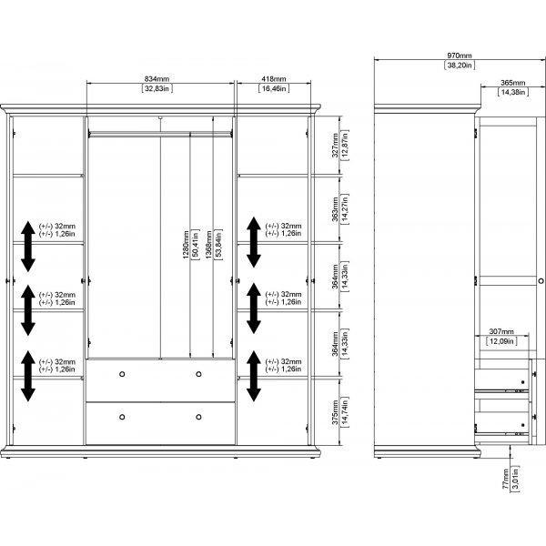 Armoire Paris avec 4 portes et 2 tiroirs - Blanc Armoire Paris avec 4 portes et 2 tiroirs - Blanc
