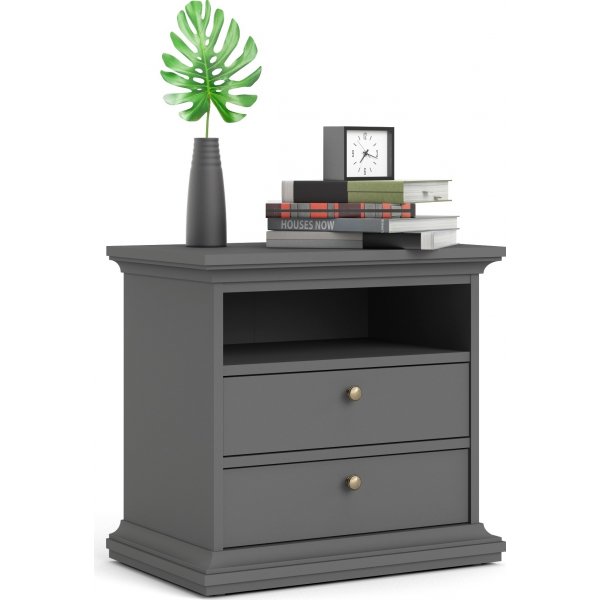 Paris nachtkastje met 2 lades en 1 open vak - Grijs
