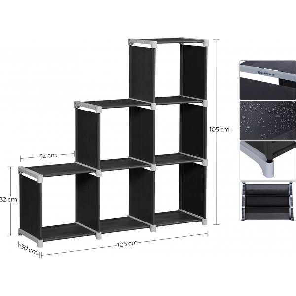 Kasper hylla 6 fack - Svart/grå Kasper hylla 6 fack - Svart/grå
