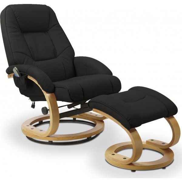 Massagestoel met voetenbank in zwart PU - Lanzer