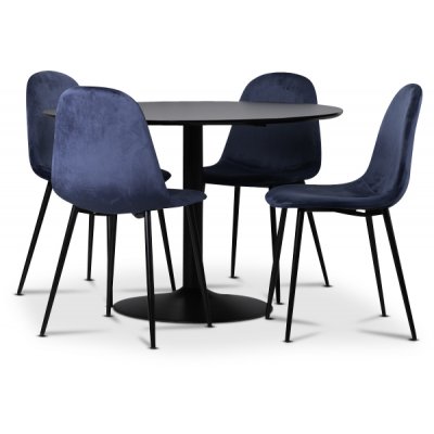 Seat matgrupp, matbord med 4 st Carisma sammetsstolar - Svart/Bl + 2.00 x Mbeltassar