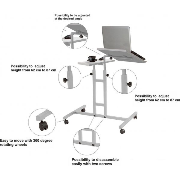 Glen laptopbord 67x45,5 cm - Vit (på hjul) Glen laptopbord 67x45,5 cm - Vit (på hjul)