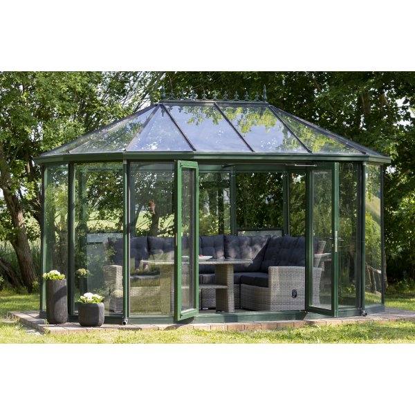 Orlando hörnsoffa med hög rygg (ställbar) + bord - Grå konstrotting Orlando hörnsoffa med hög rygg (ställbar) + bord - Grå konstrotting