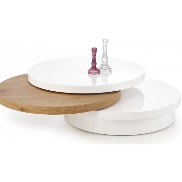 Miracle runt soffbord utdragbart 80-120 cm - Vit (Högglans) / Ek Miracle runt soffbord utdragbart 80-120 cm - Vit (Högglans) / Ek