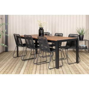 Groupe de repas d'extrieur Bois avec 6 chaises Lindos - Noir/Acacia