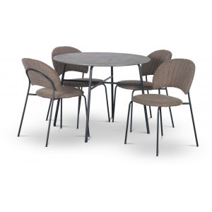Tofta matgrupp 100 cm bord i betongimitation + 4 st Hogrn bruna stolar