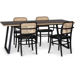 Groupe de salle  manger Edge 3.0 190x90 cm avec 4 chaises Nemis noires en bois courb - Stratifi haute pression noir (HPL)