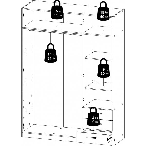 Sprint kledingkast met 3 deuren en 3 lades - Hickory Sprint kledingkast met 3 deuren en 3 lades - Hickory