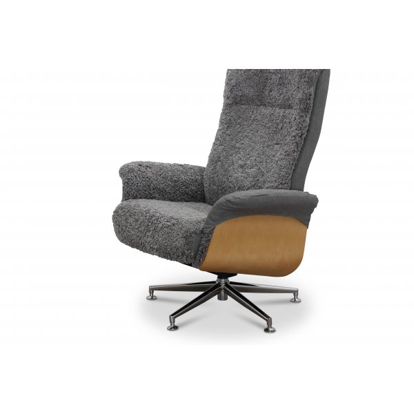 Reclinerftlj med fotpall i kta frskinn ek/grafitgr - Ulla