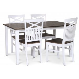 groupe alimentaire Skagen; table  manger classique 140x90 cm - Chne blanc / huil marron avec 4 chaises Skagen (Croix dans le