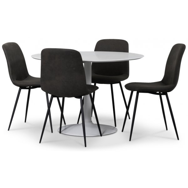 Seat matgrupp, runt matbord med 4 st Smokey matstolar - Vit/Vintage