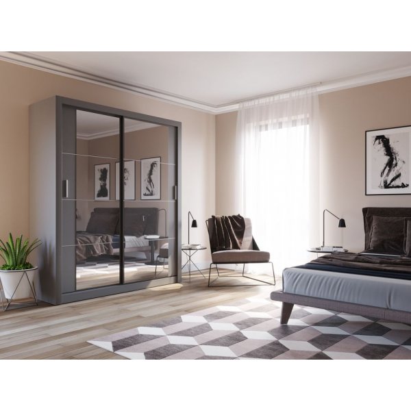 Armoire L180 cm - Gris/Miroir Armoire L180 cm - Gris/Miroir