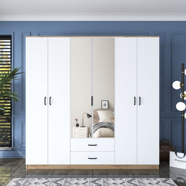 Bardo garderob 210 x 51,5 x 210 cm - Valnt/vit