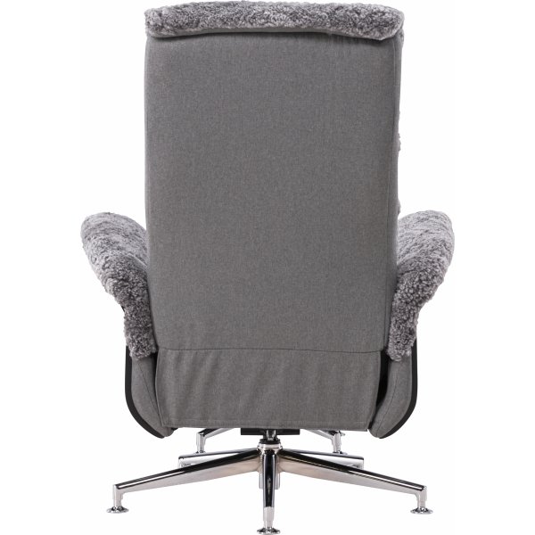 Ulla f�t�lj med fotpall i f�rskinn - Gr� / Svartbets / Krom + Textilreng�ring f�r m�bler