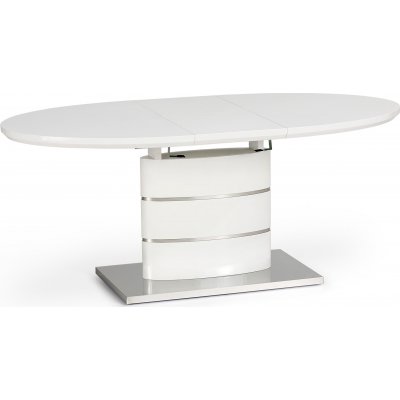 Evangeline ovalt frlngningsbart matbord i vit hgglans / Krom
