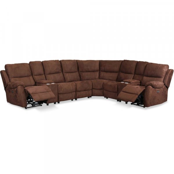 Reclinersoffa deluxe - 6-sits el-styrning - Brunt microfibertyg Reclinersoffa deluxe - 6-sits el-styrning - Brunt microfibertyg