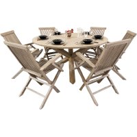 Saltö utematgrupp runt Ø150 cm bord med 6 st matstolar med armstöd - Grå teak Saltö utematgrupp runt Ø150 cm bord med 6 st matstolar med armstöd - Grå teak