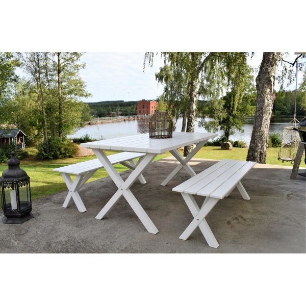 Table de groupe d'extrieur Scottsdale 150 cm avec 2 bancs - Blanc