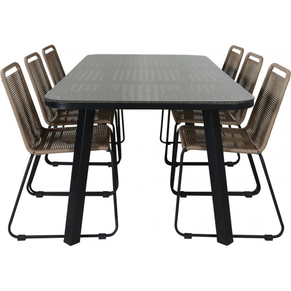 Paola utematgrupp med 6 st Lindos stolar - Beige/Svart/Natur Paola utematgrupp med 6 st Lindos stolar - Beige/Svart/Natur