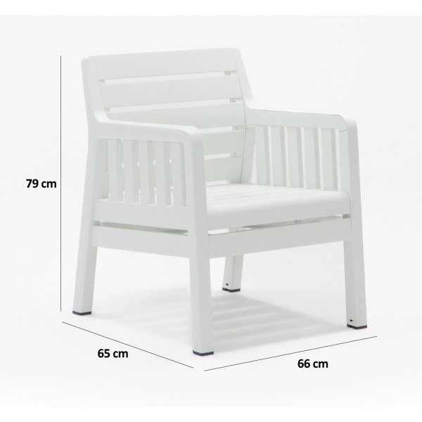 Groupe salon Lara avec canapé 3 places, 2 fauteuils et table sans coussins - Blanc Groupe salon Lara avec canapé 3 places, 2 fauteuils et table sans coussins - Blanc