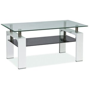 Table basse Clemson noir/blanc avec plateau en verre 110 x 60 cm