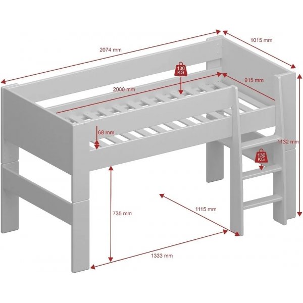 Voor kinderhoogslaper 90 x 200 cm - Zuiver wit